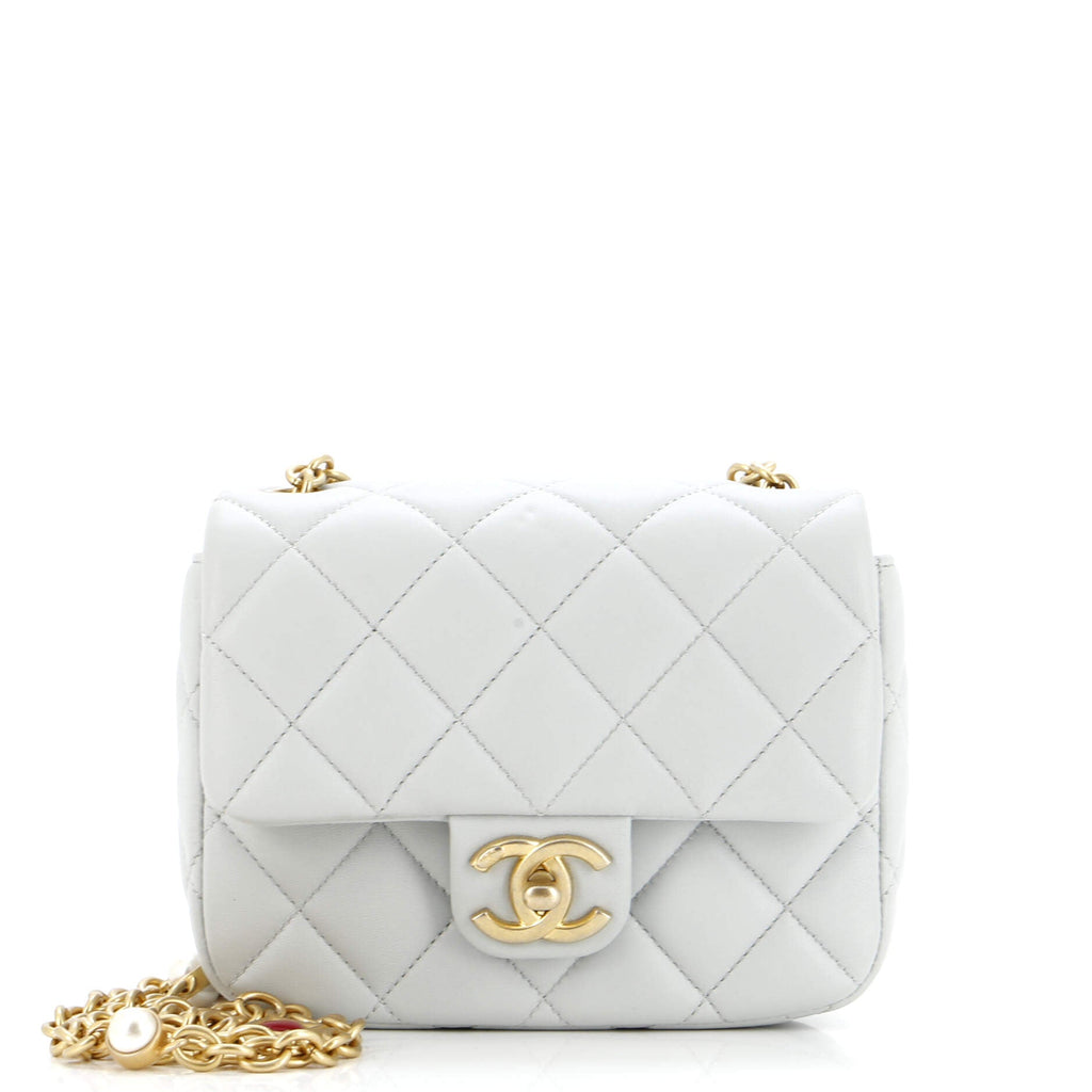 CC Enamel Pearl Charm Me Square Flap Bag Quilted Lambskin Mini