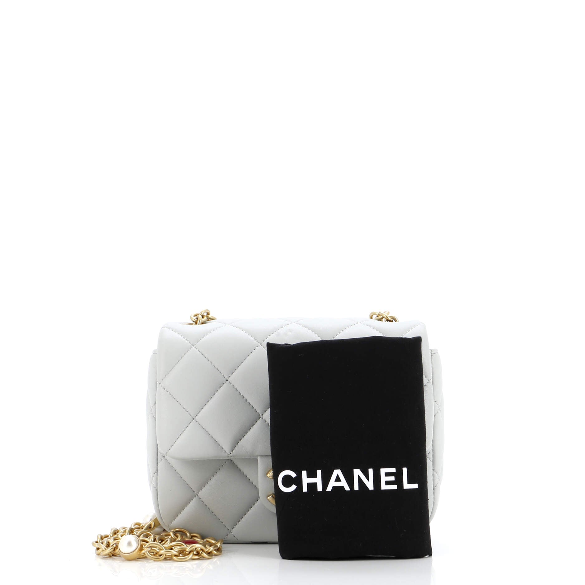CC Enamel Pearl Charm Me Square Flap Bag Quilted Lambskin Mini