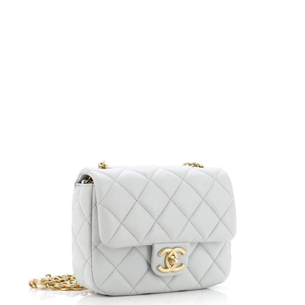 CC Enamel Pearl Charm Me Square Flap Bag Quilted Lambskin Mini