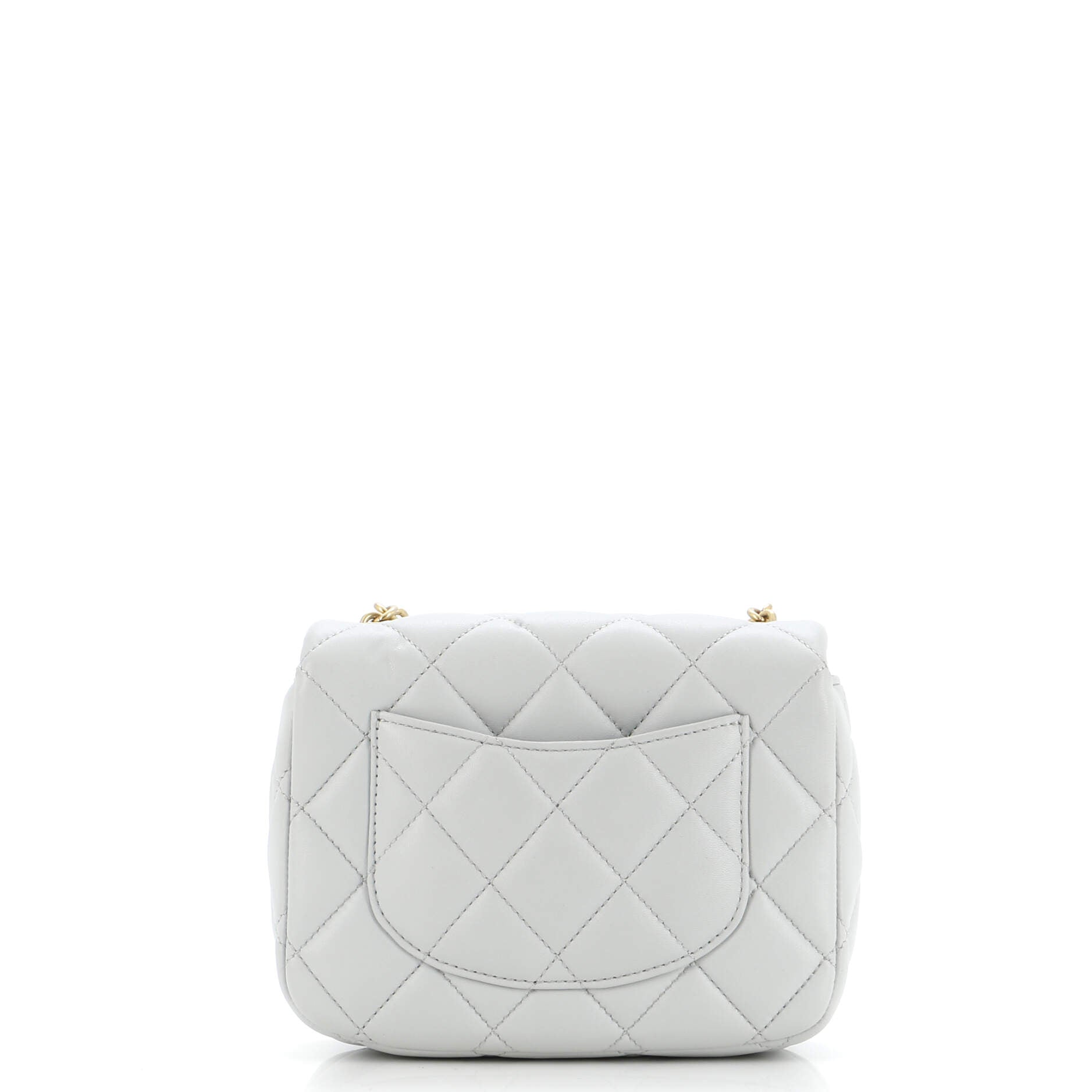CC Enamel Pearl Charm Me Square Flap Bag Quilted Lambskin Mini