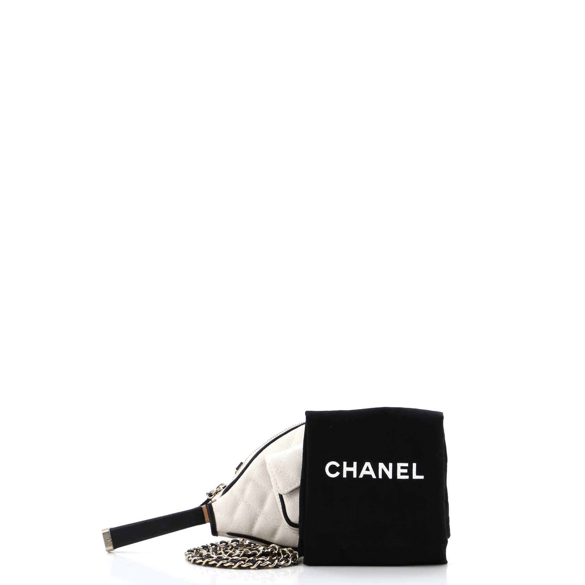 CC Tennis Racket Clutch with Chain Quilted Canvas and Leather