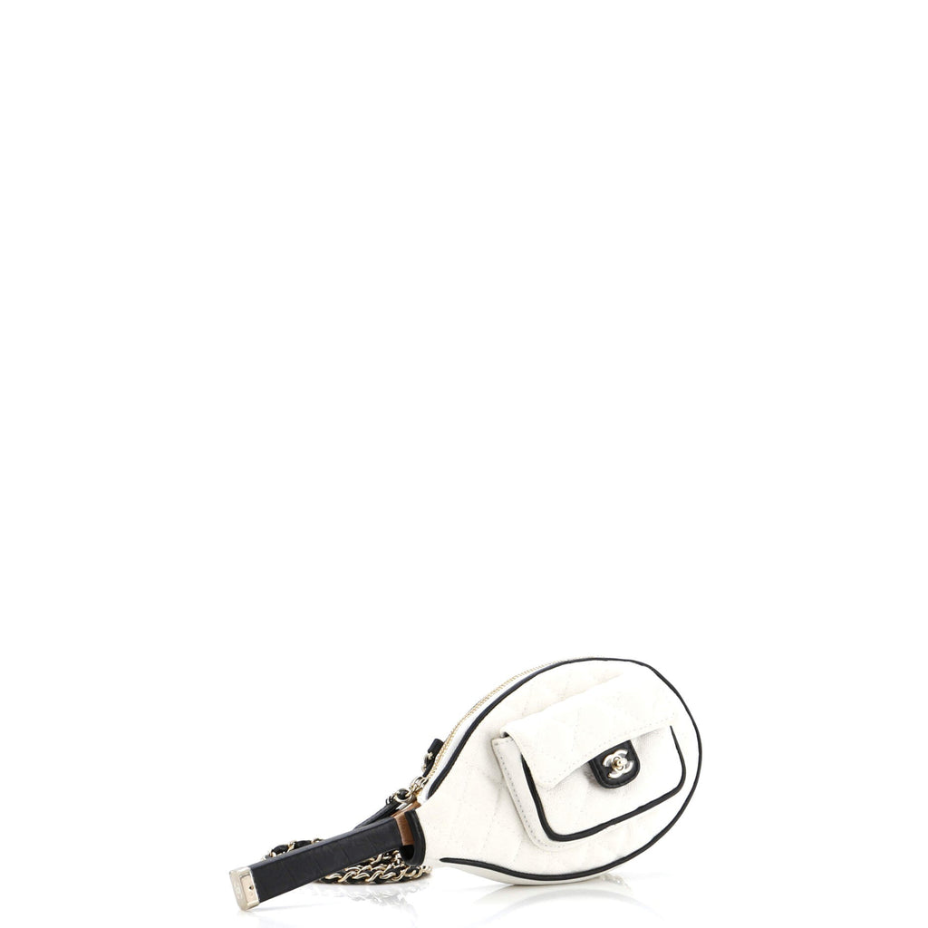 CC Tennis Racket Clutch with Chain Quilted Canvas and Leather