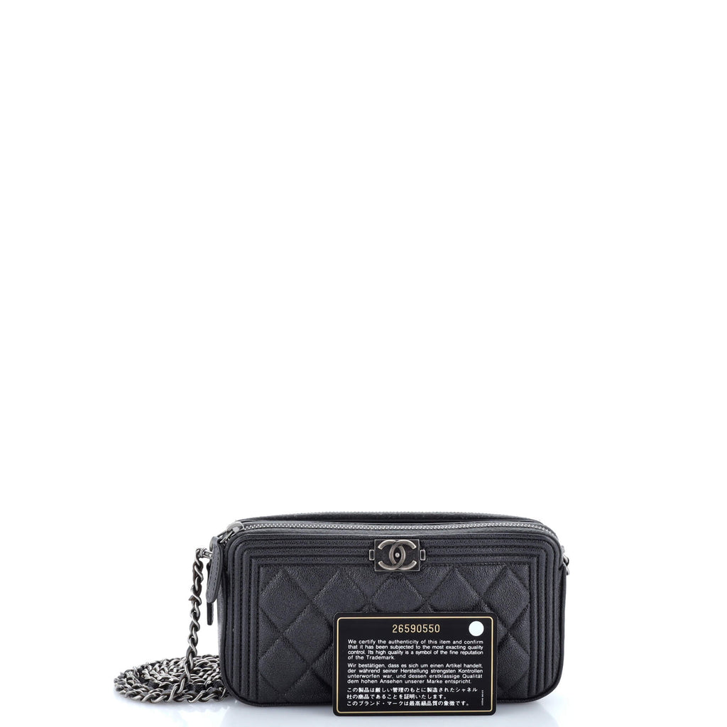 Boy Double Zip Clutch with Chain Quilted Caviar