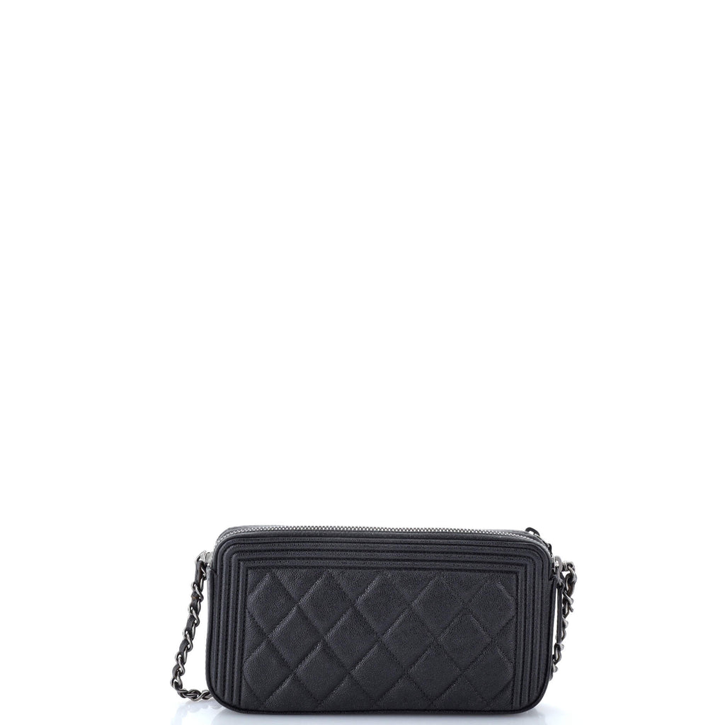 Boy Double Zip Clutch with Chain Quilted Caviar