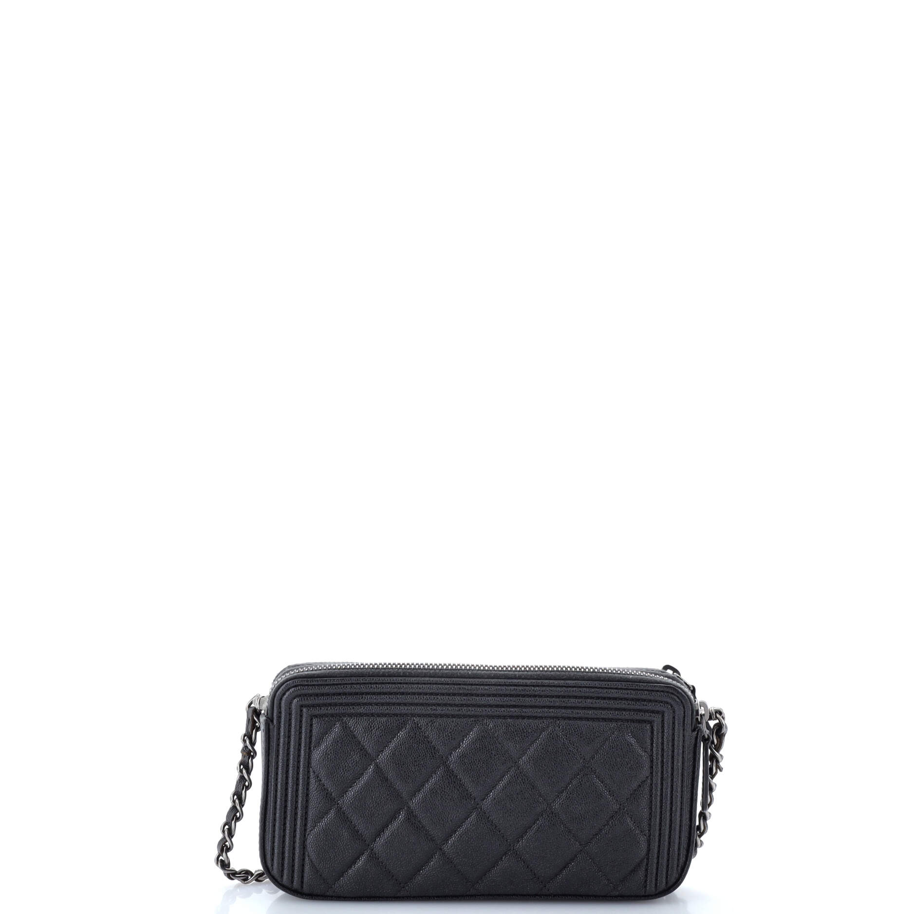Boy Double Zip Clutch with Chain Quilted Caviar