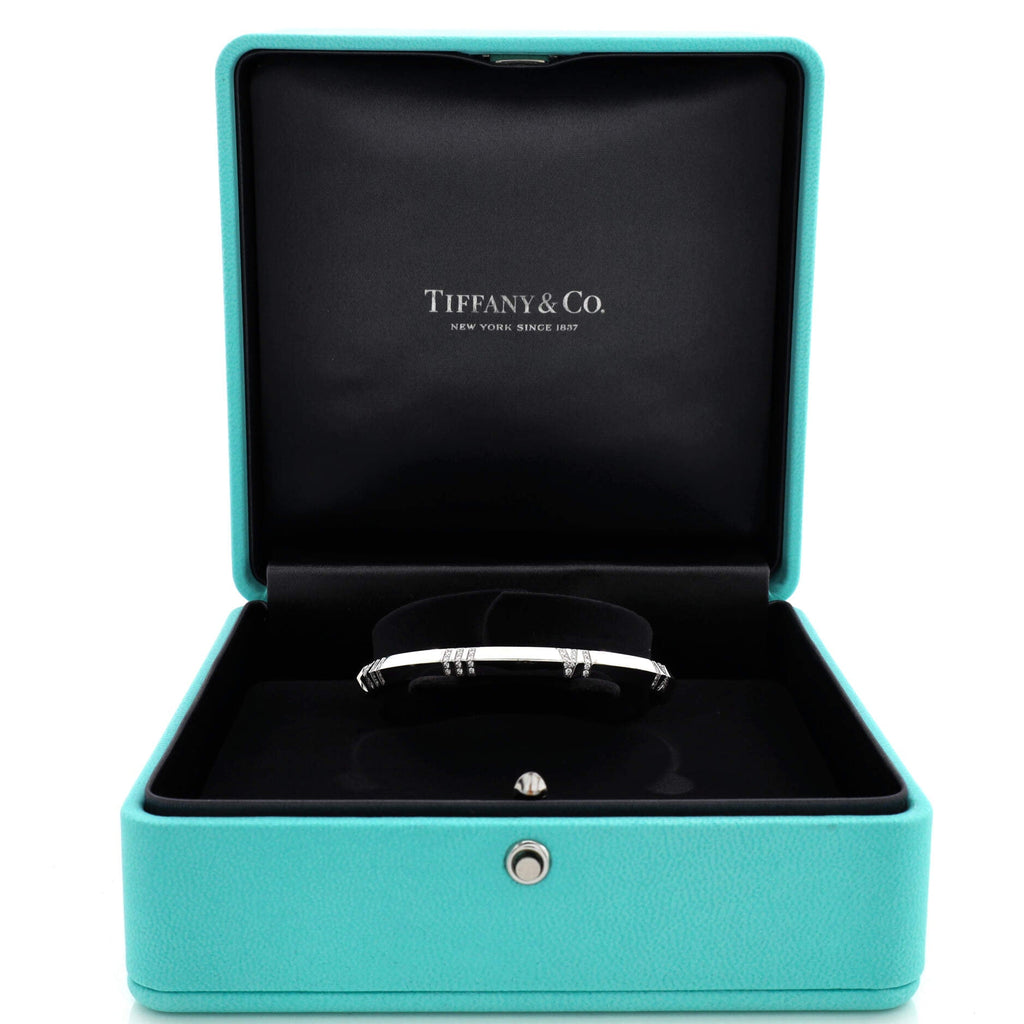 Atlas X Closed Hinged Bangle Bracelet 18K White Gold with Diamonds Narrow
