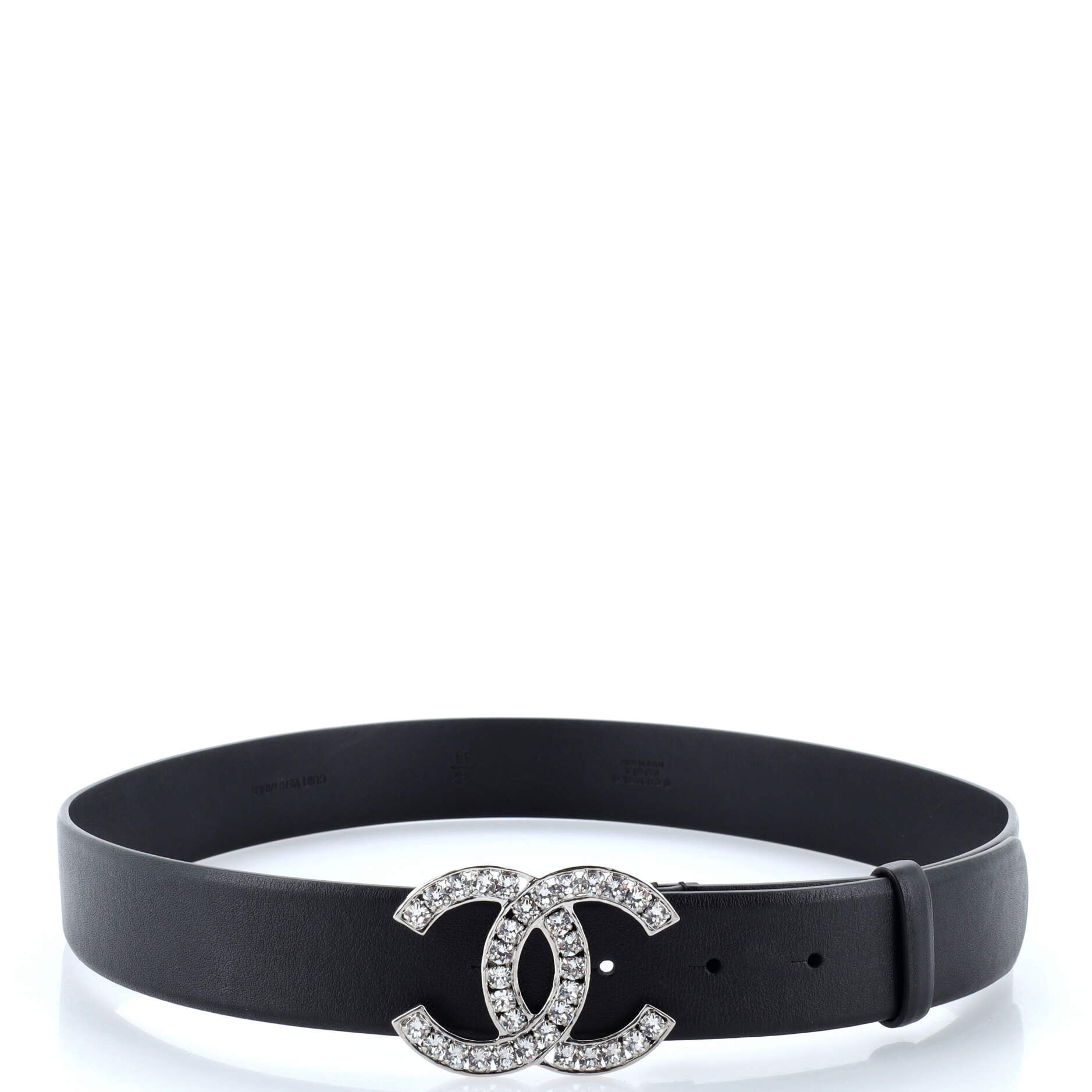 CC Buckle Belt Leather with Crystal Embellished Metal Medium 85