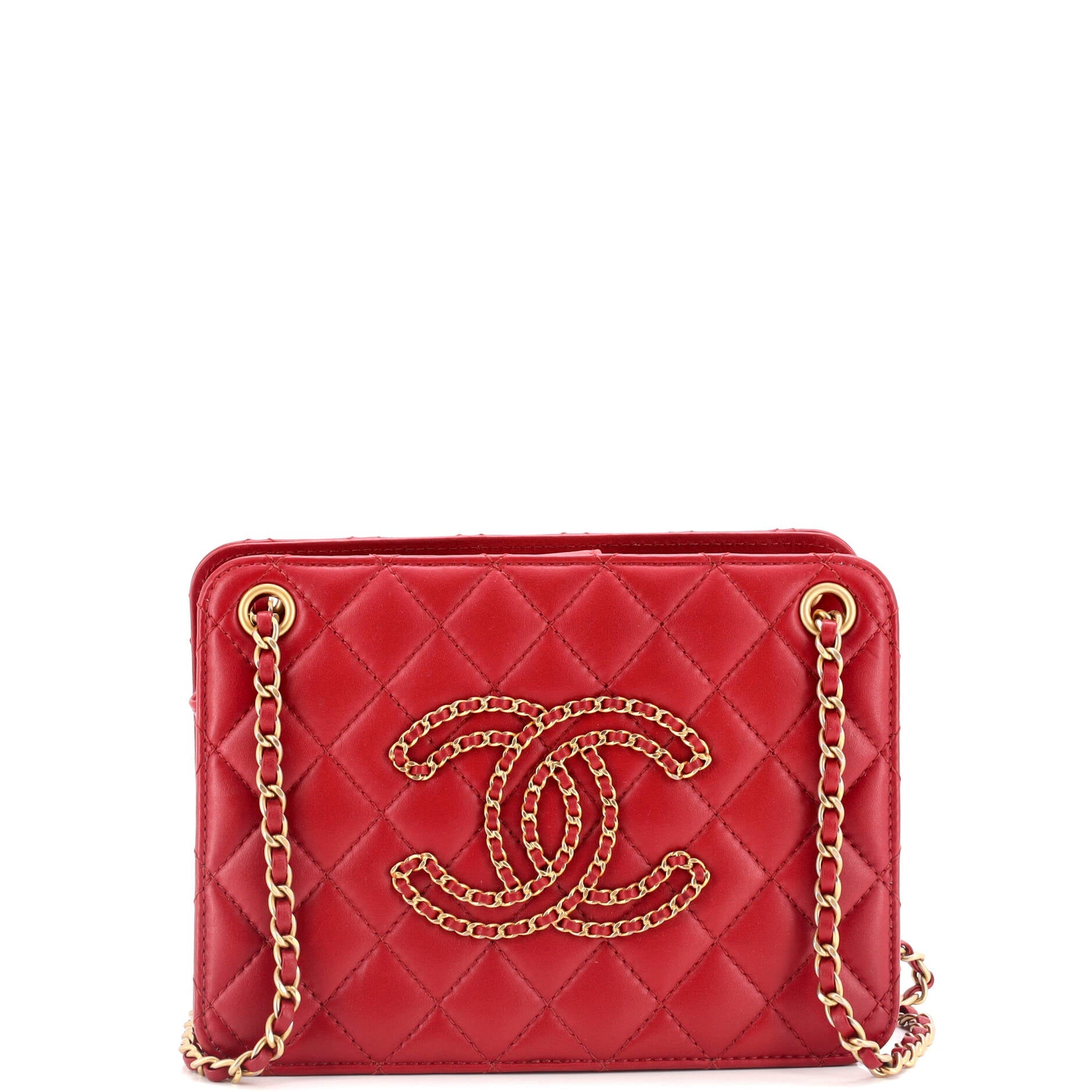Once Upon a Time Chain CC Accordion Tote Quilted Calfskin Small