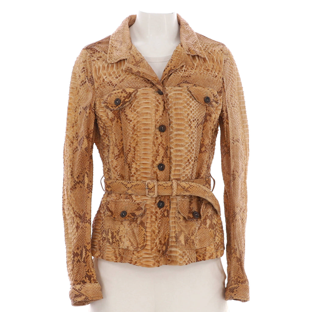 Women's Four Pocket Belted Button Up Jacket Python