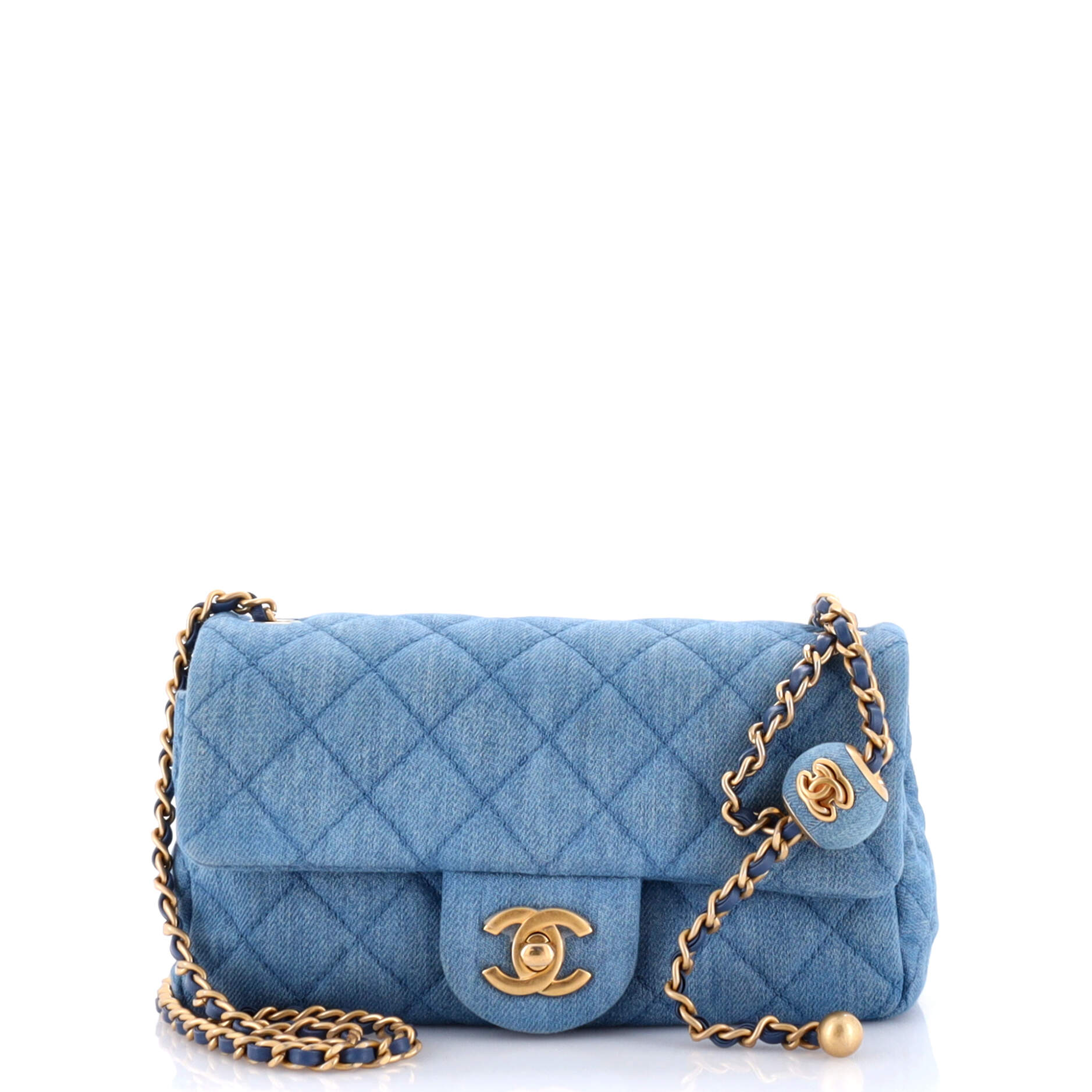 Pearl Crush Flap Bag Quilted Denim Mini