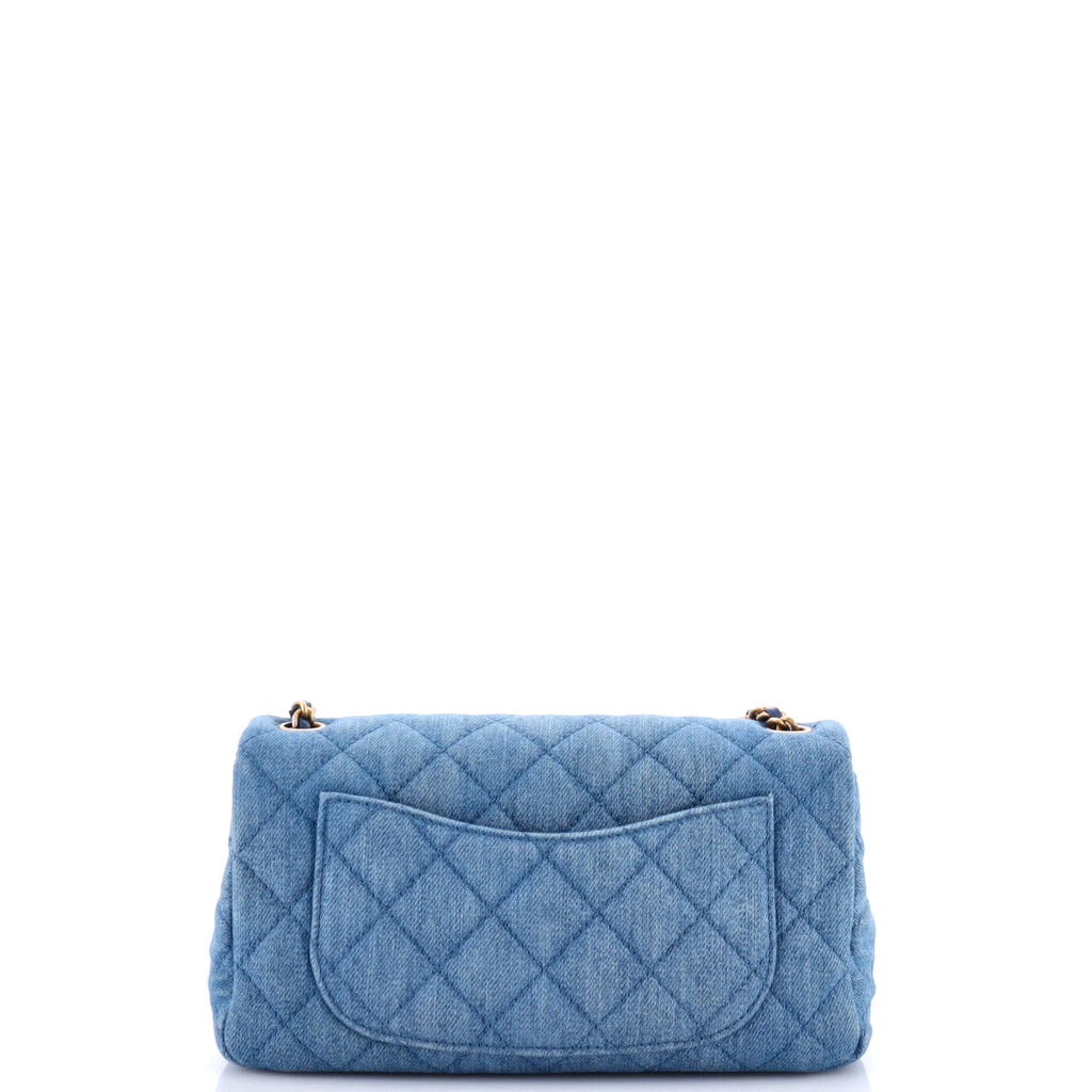 Pearl Crush Flap Bag Quilted Denim Mini