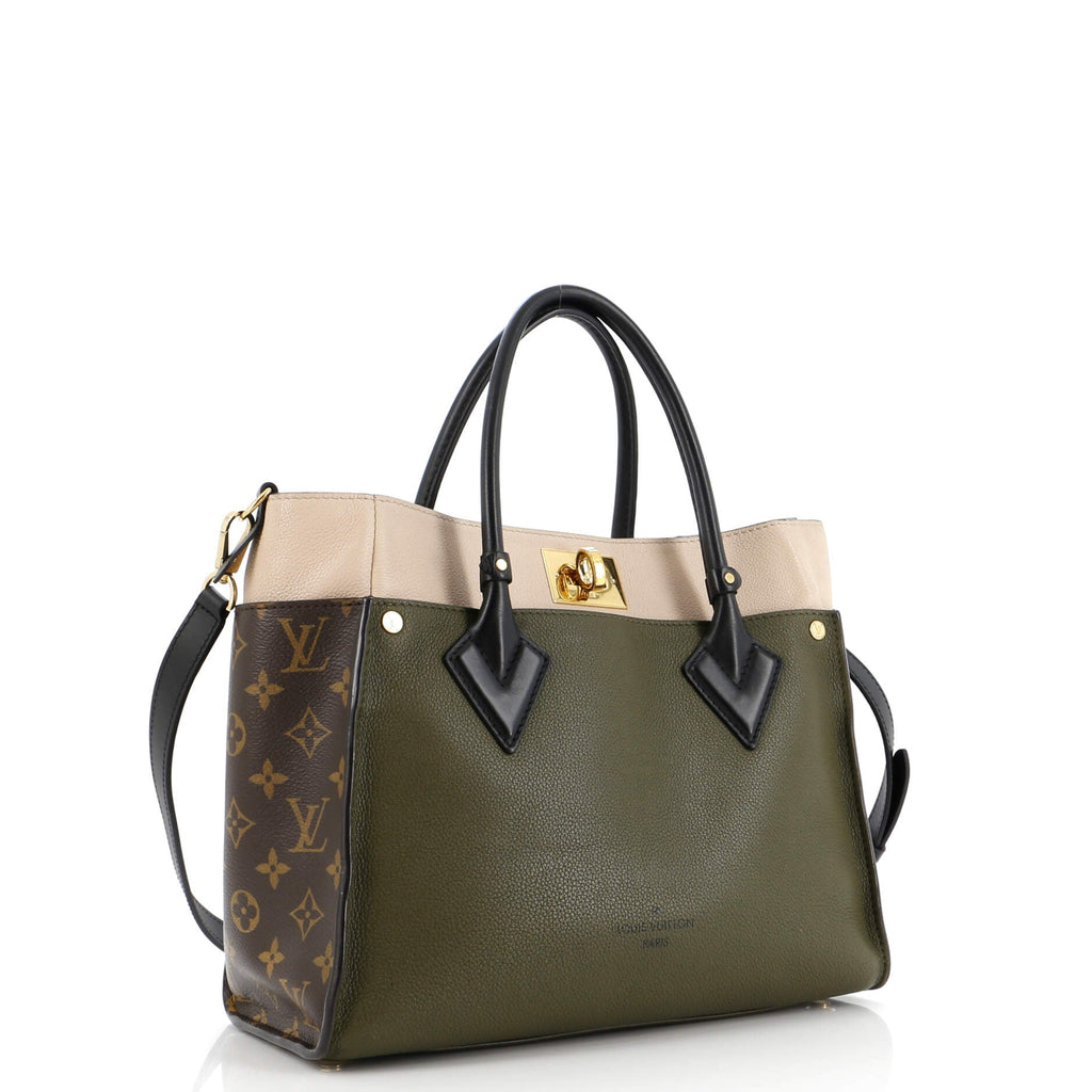 On My Side Tote Leather with Monogram Canvas PM