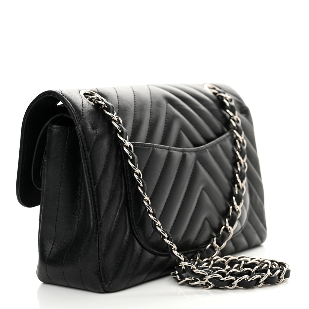 Lambskin Chevron Quilted Small Double Flap Black