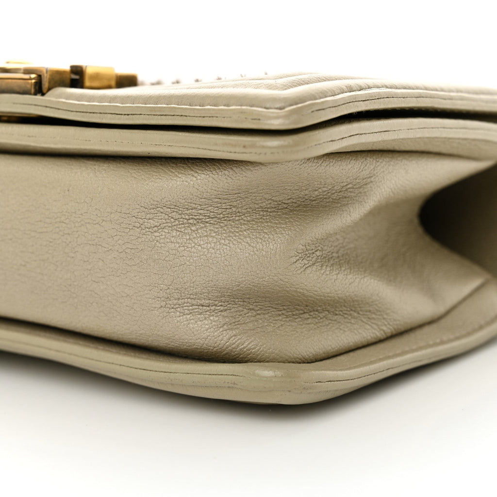 Metallic Lambskin Small Scaled Boy Flap Gold