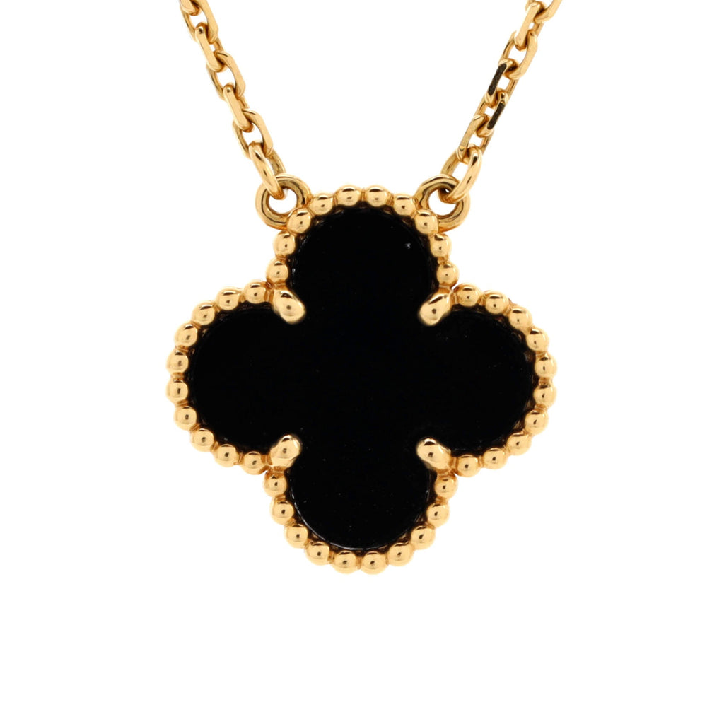 Vintage Alhambra Pendant Necklace 18K Yellow Gold and Onyx