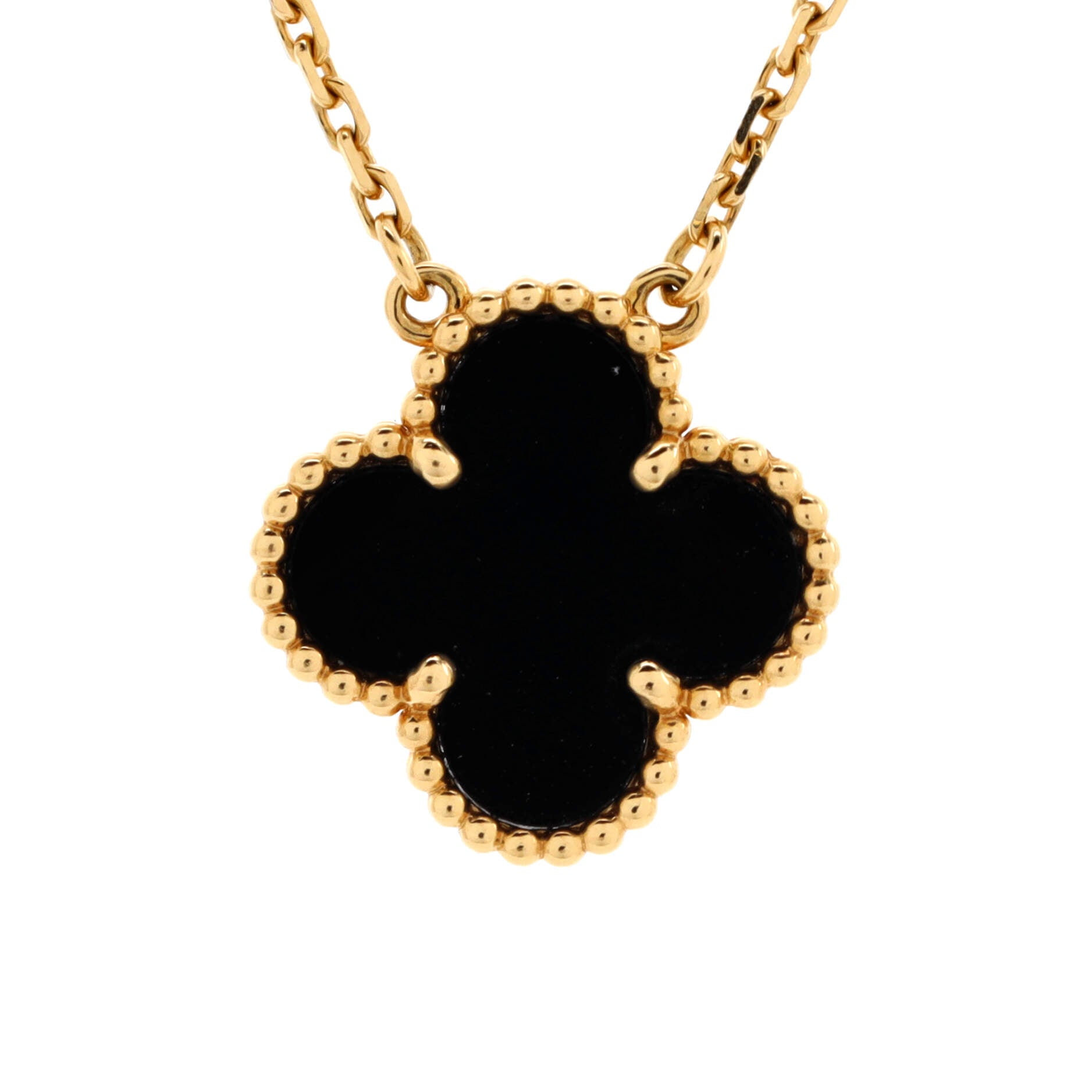 Vintage Alhambra Pendant Necklace 18K Yellow Gold and Onyx