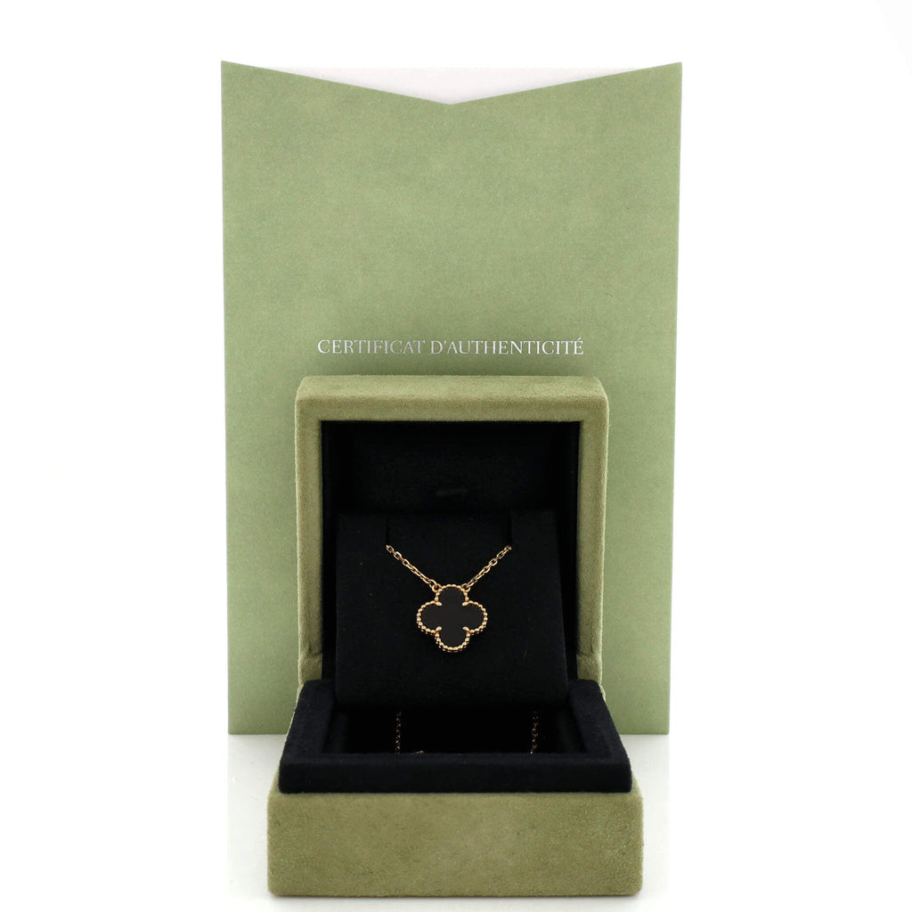 Vintage Alhambra Pendant Necklace 18K Yellow Gold and Onyx