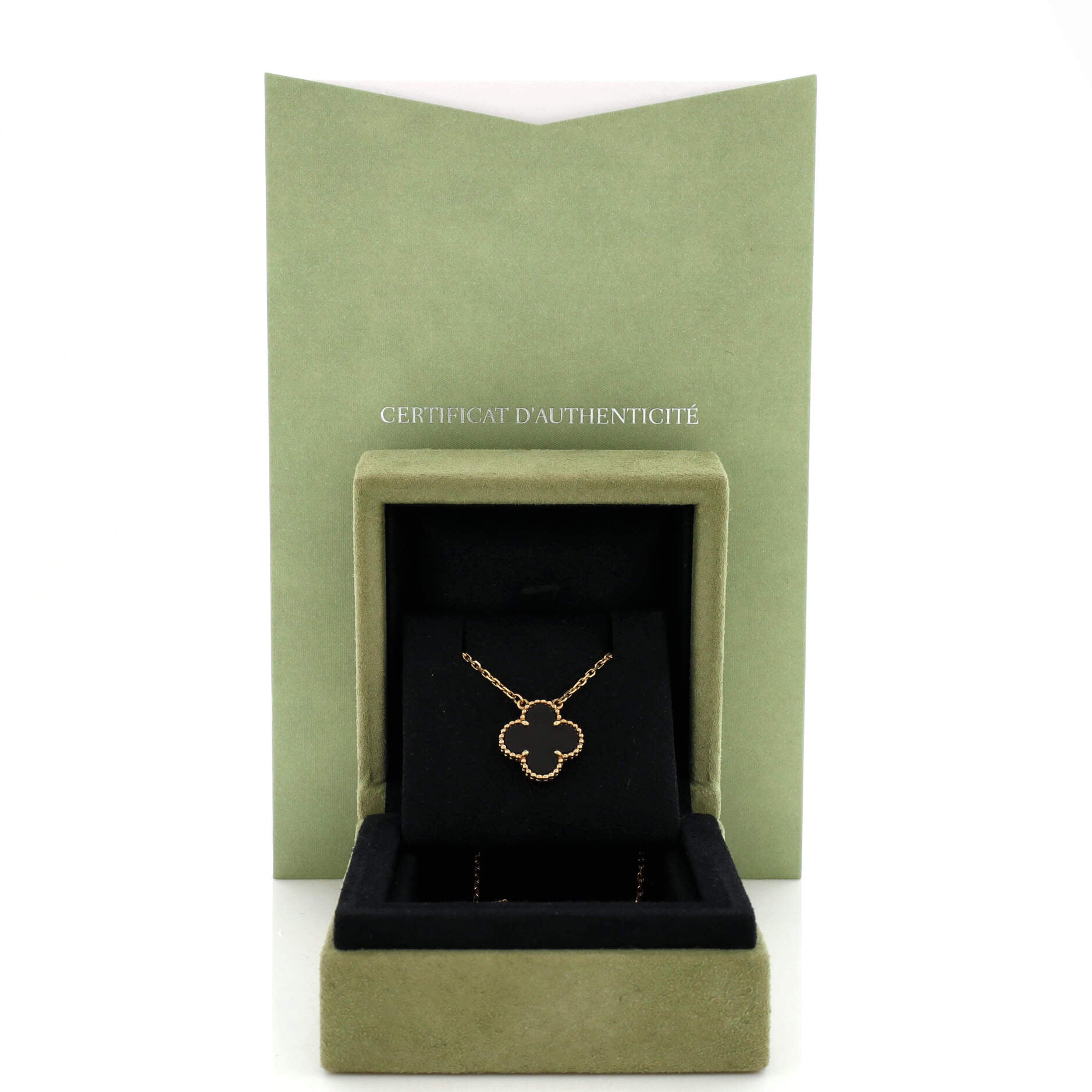 Vintage Alhambra Pendant Necklace 18K Yellow Gold and Onyx