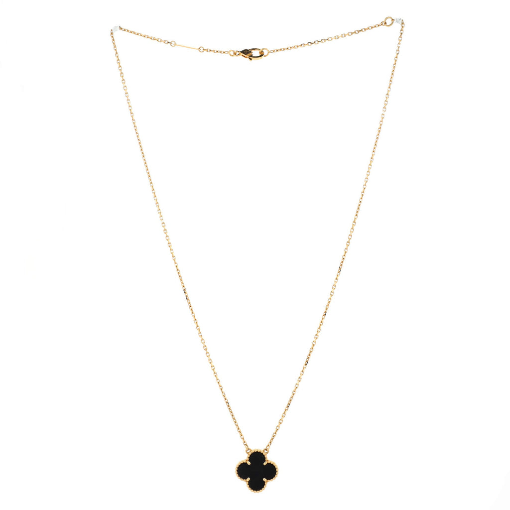 Vintage Alhambra Pendant Necklace 18K Yellow Gold and Onyx