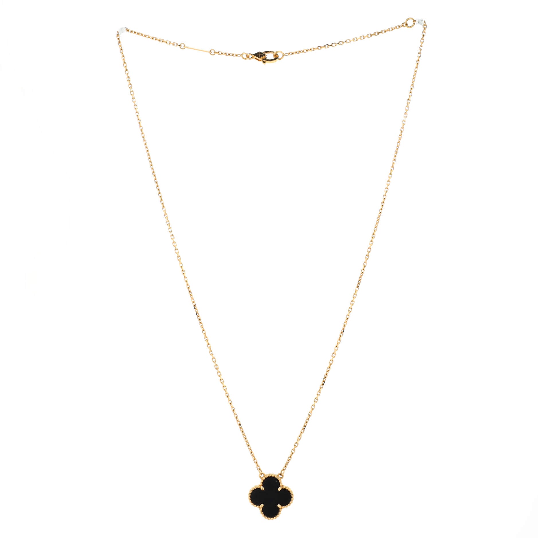 Vintage Alhambra Pendant Necklace 18K Yellow Gold and Onyx