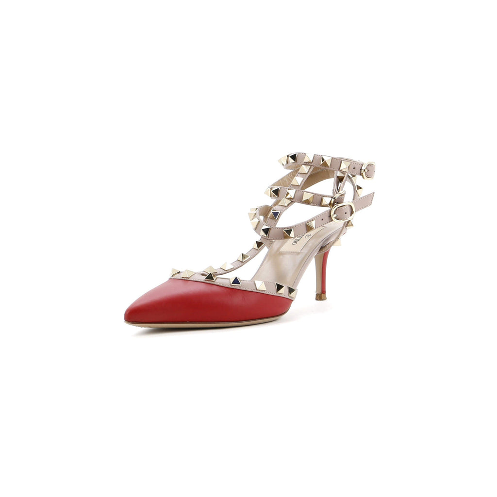 Women's Rockstud Caged Ankle Strap Pumps Leather 65