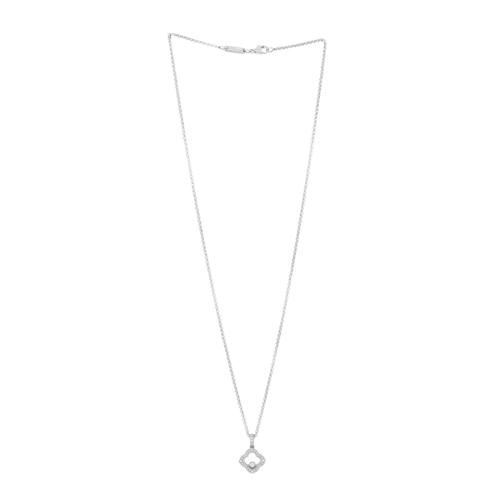 Happy Diamonds Clover Pendant Necklace 18K White Gold with Pave Diamonds and 1 Floating Diamond