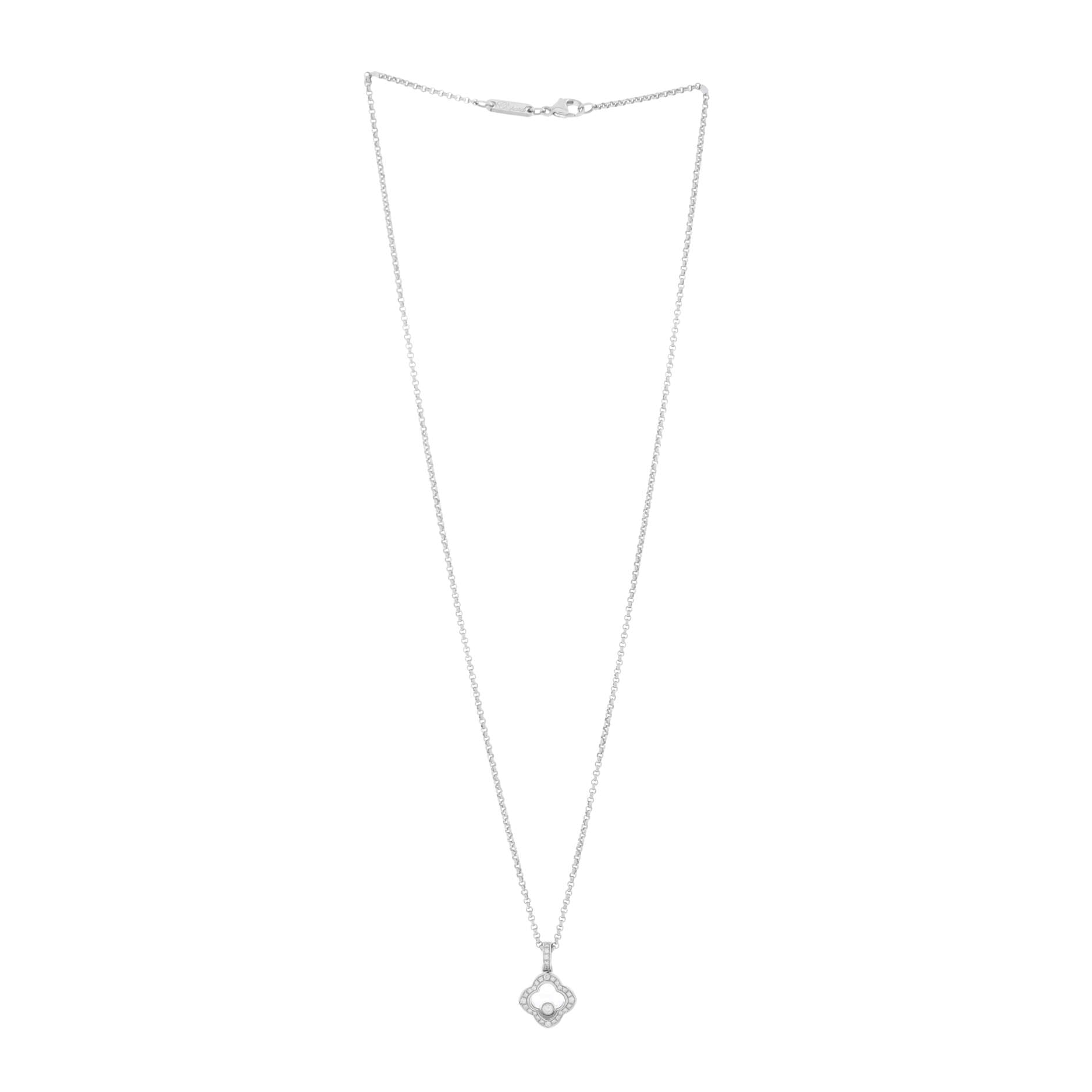 Happy Diamonds Clover Pendant Necklace 18K White Gold with Pave Diamonds and 1 Floating Diamond