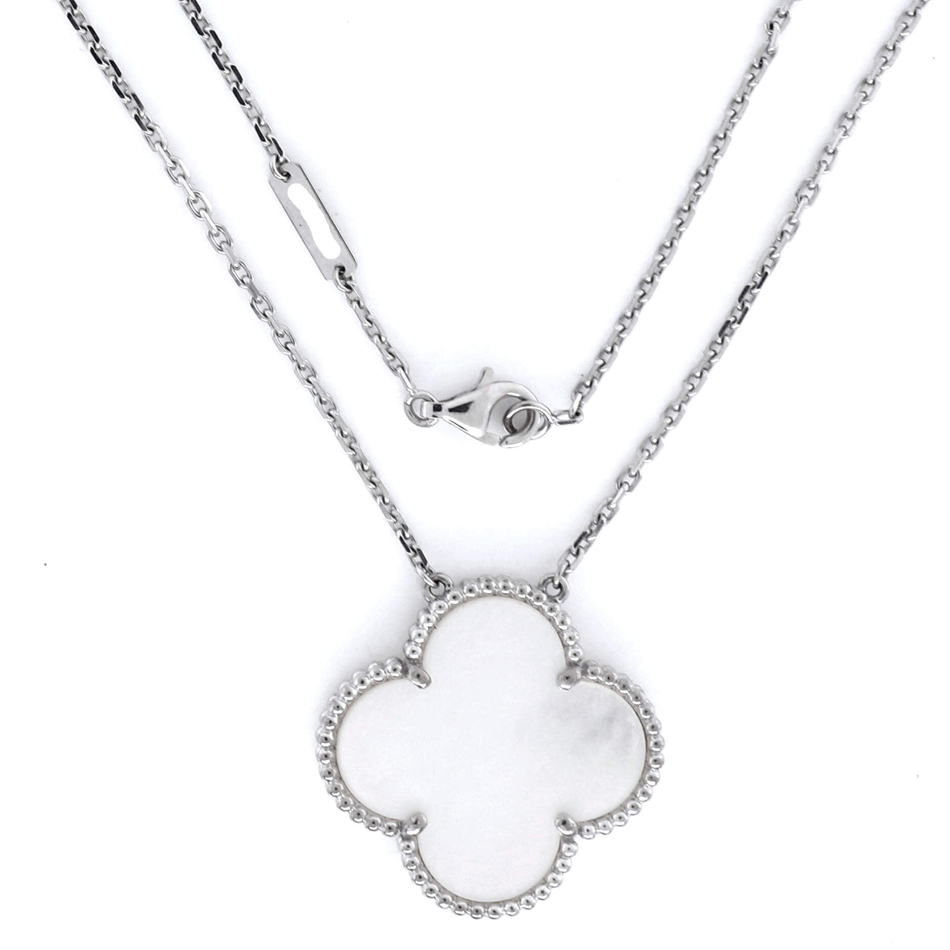 Magic Alhambra Pendant Necklace 18K White Gold and Mother of Pearl