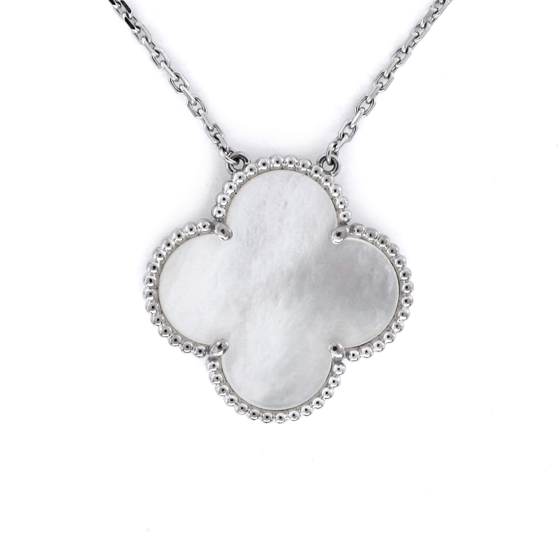 Magic Alhambra Pendant Necklace 18K White Gold and Mother of Pearl