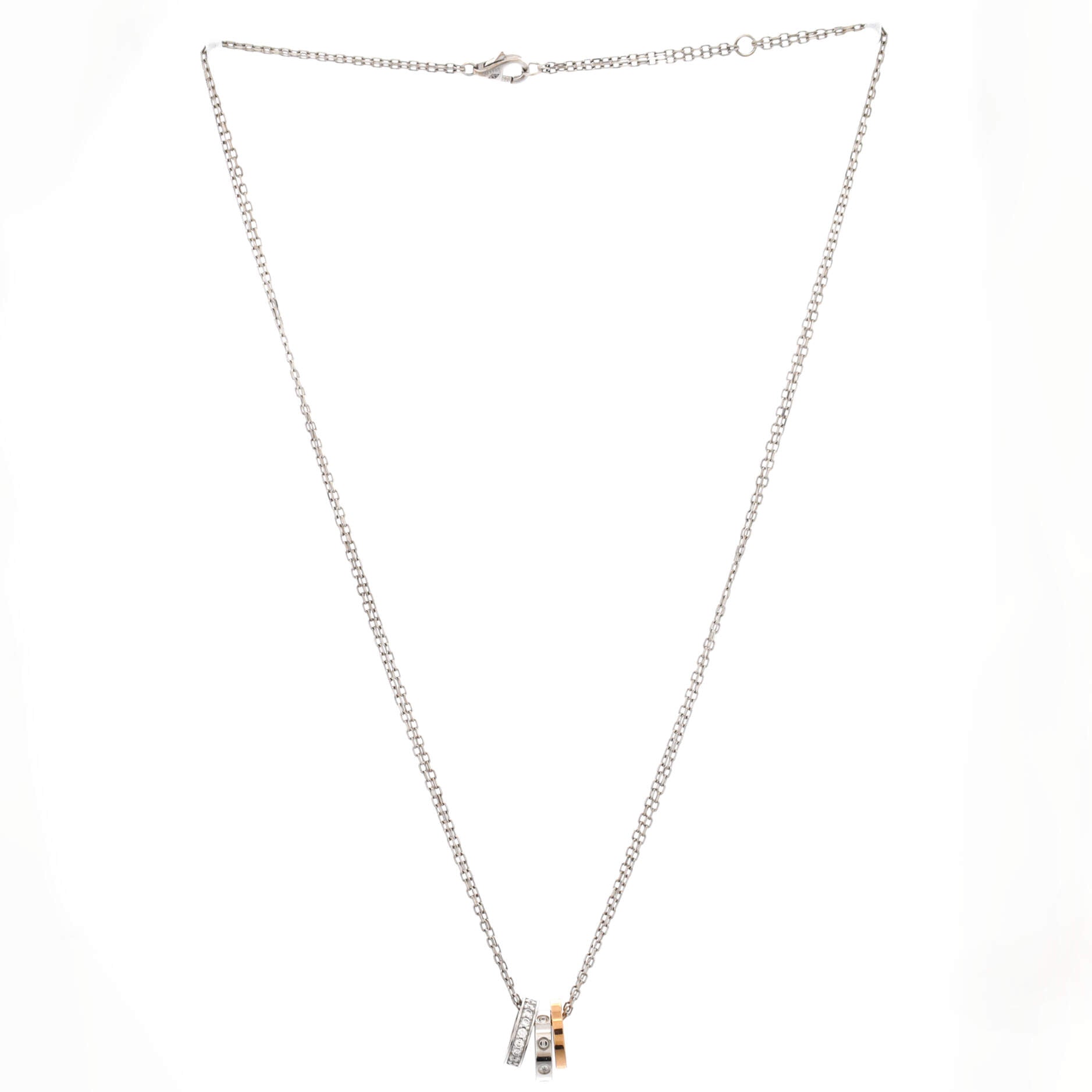 Love 3 Ring Pendant Necklace 18K Rose Gold and 18K White Gold with Diamonds