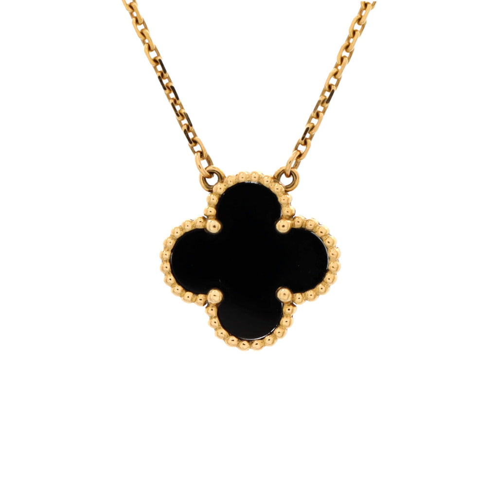 Vintage Alhambra Pendant Necklace 18K Yellow Gold and Onyx