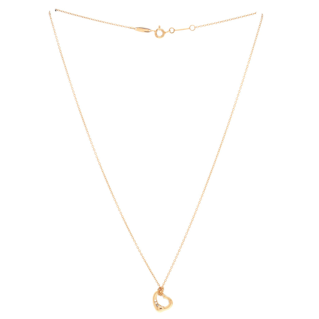 Elsa Peretti Open Heart 3 Diamonds Pendant Necklace 18K Rose Gold and Diamonds