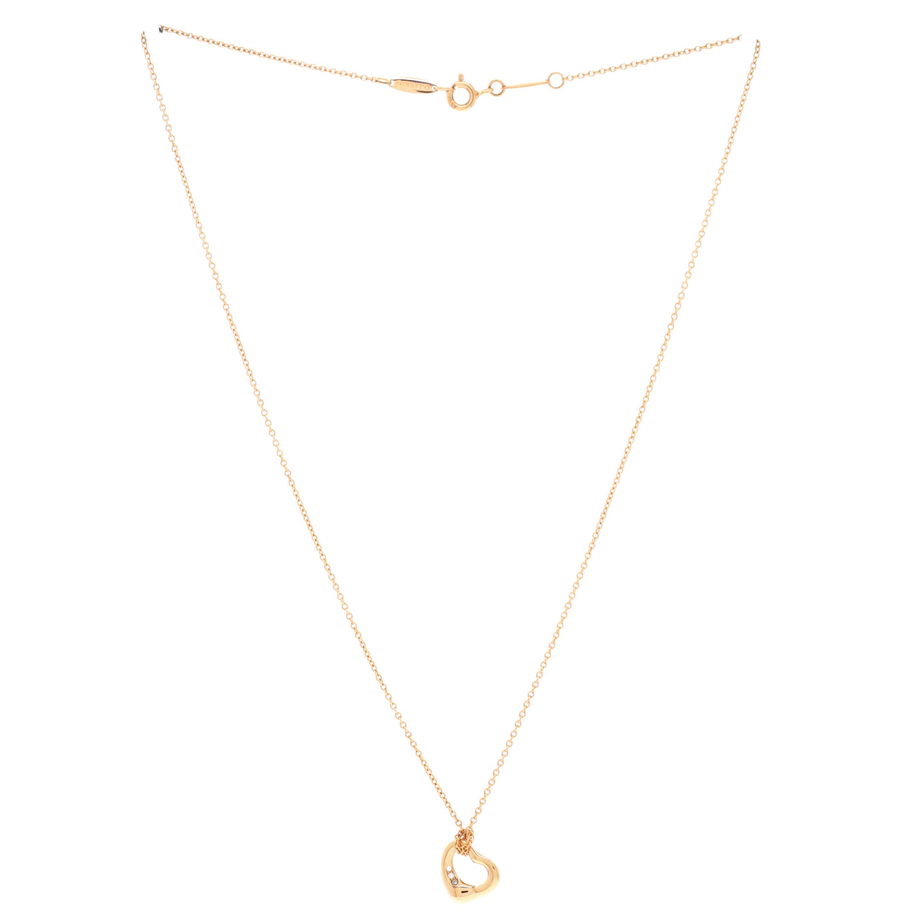 Elsa Peretti Open Heart 3 Diamonds Pendant Necklace 18K Rose Gold and Diamonds