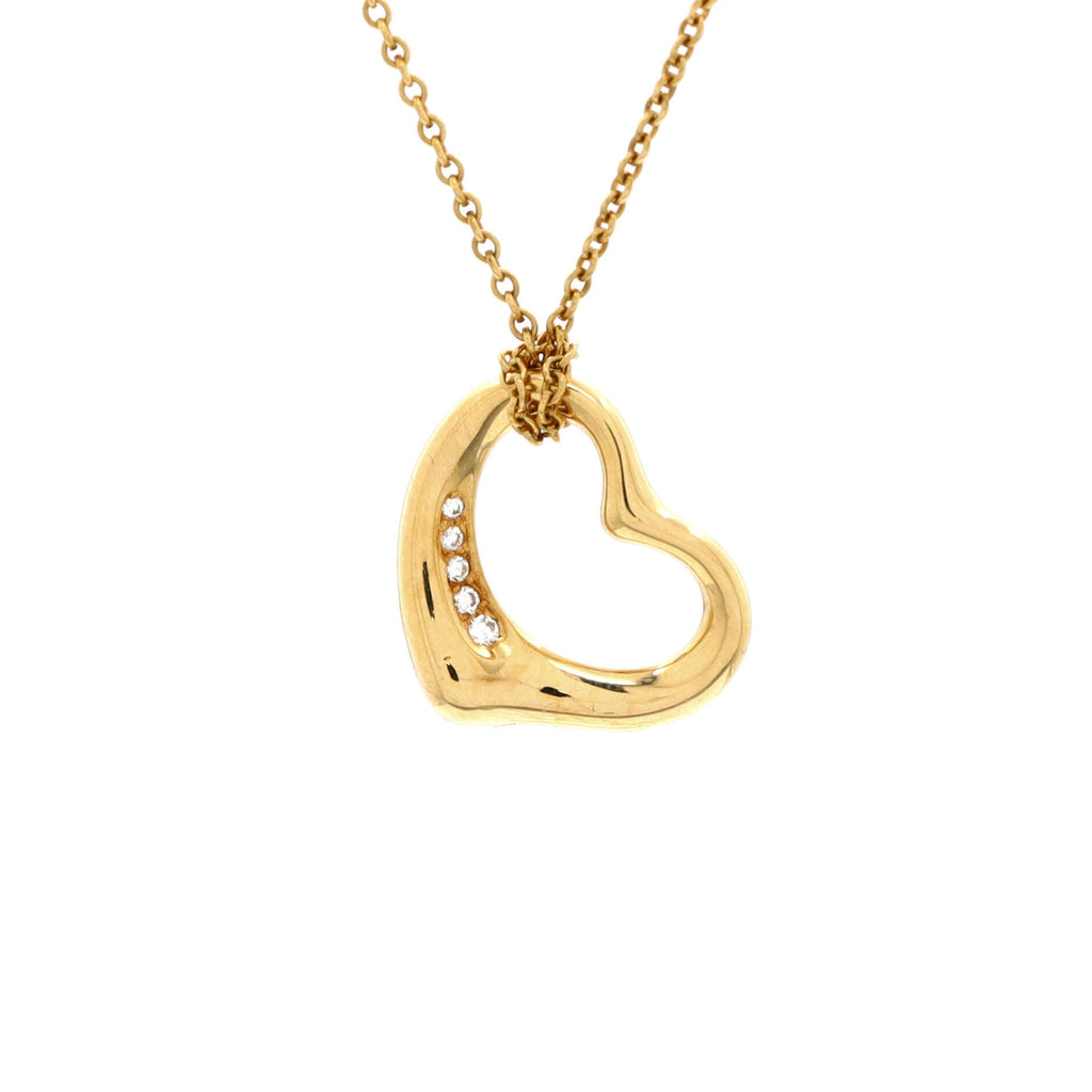 Elsa Peretti Open Heart 5 Diamonds Pendant Necklace 18K Yellow Gold and Diamonds