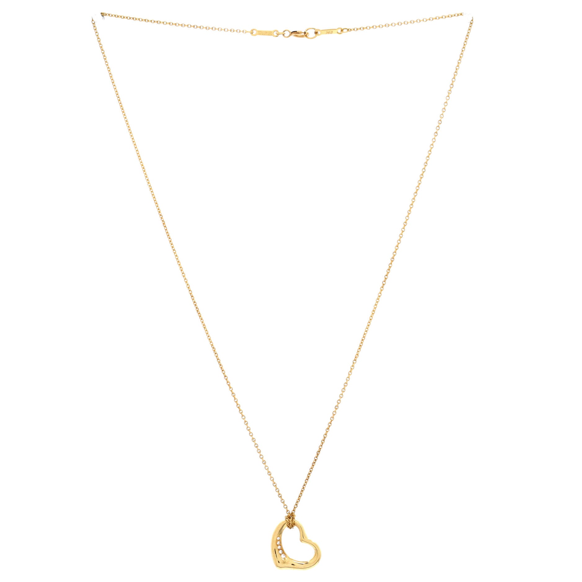 Elsa Peretti Open Heart 5 Diamonds Pendant Necklace 18K Yellow Gold and Diamonds