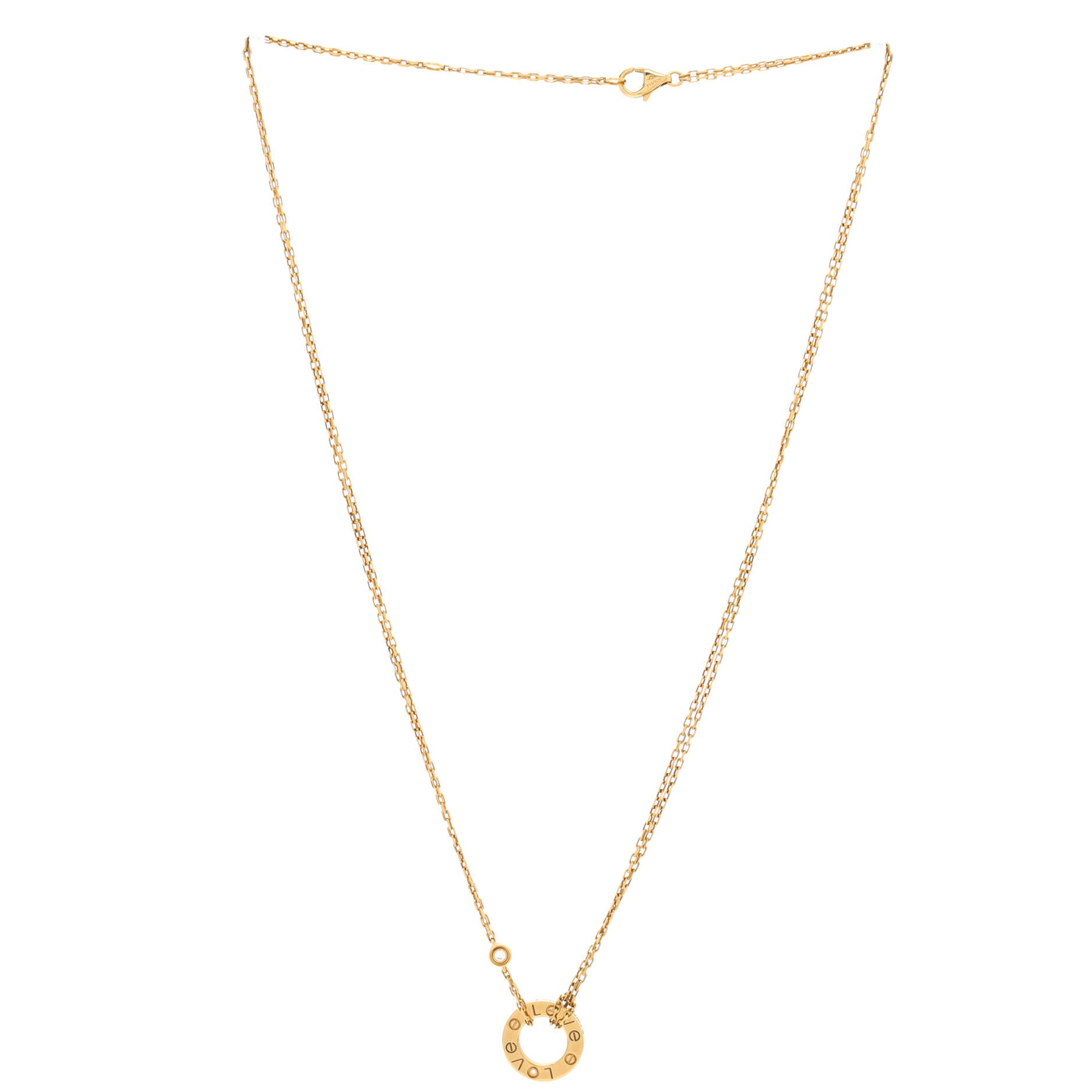 2 Diamonds Love Pendant Necklace 18K Yellow Gold and Diamonds