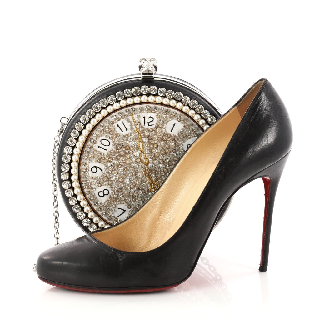 Skull Round Clutch Embellished Leather Small