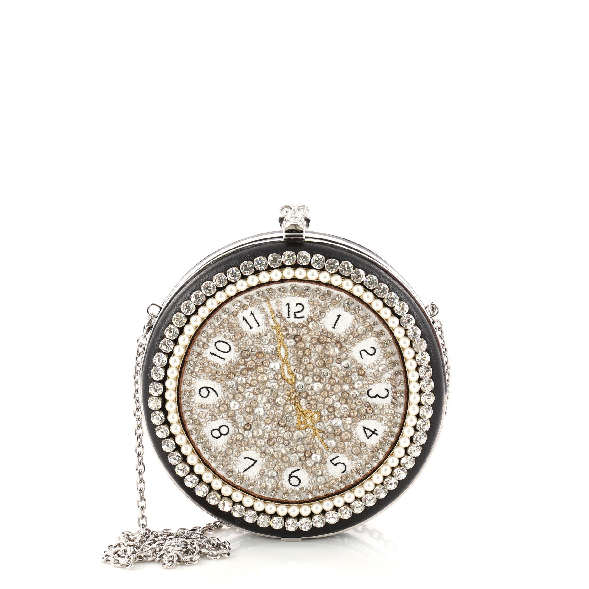 Skull Round Clutch Embellished Leather Small
