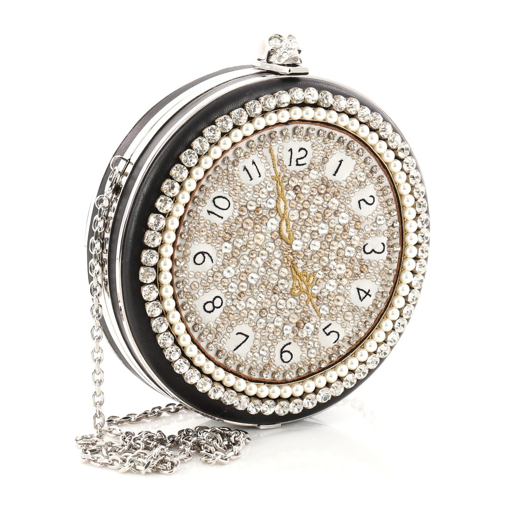 Skull Round Clutch Embellished Leather Small