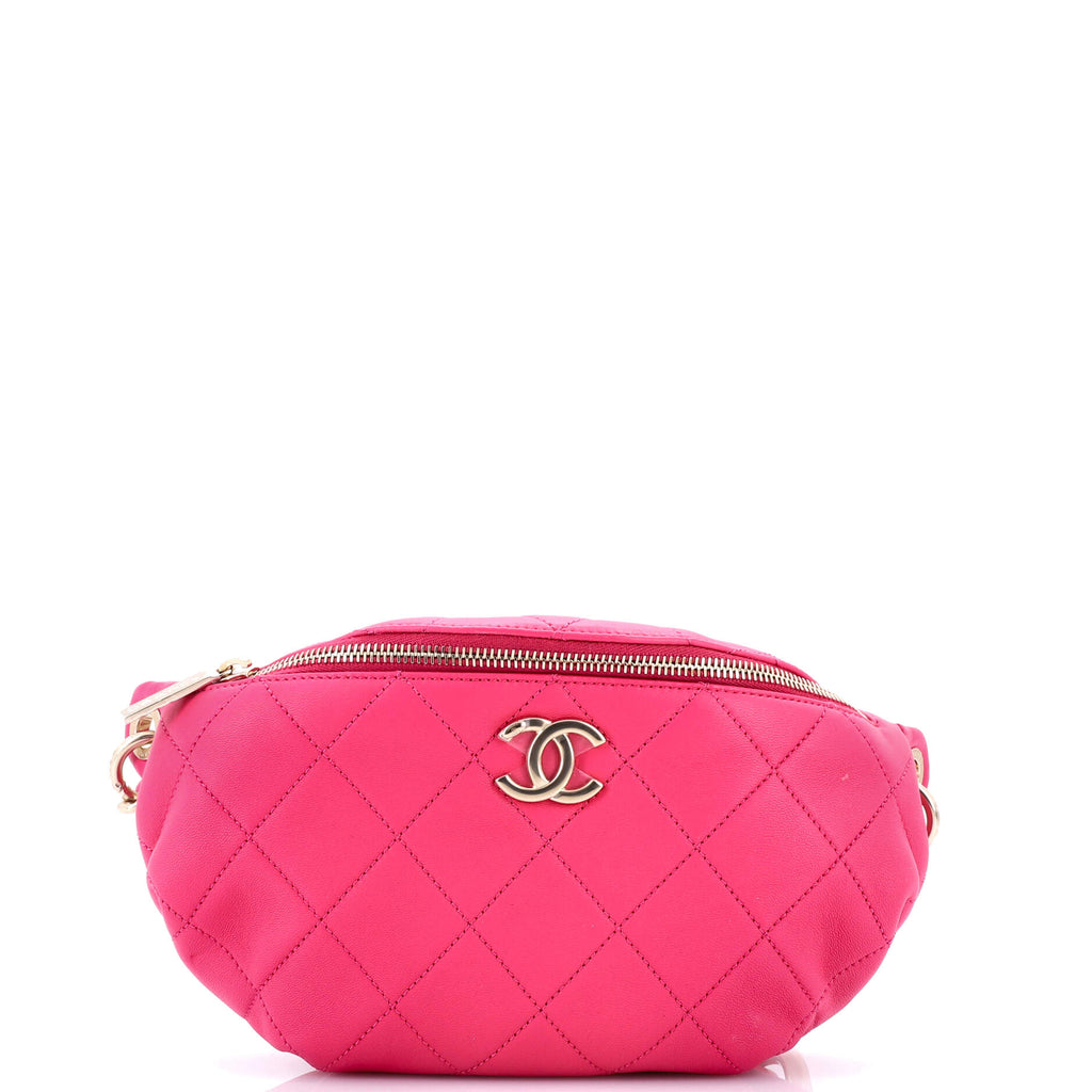 Resin Elegant Chain Belt Bag Quilted Lambskin