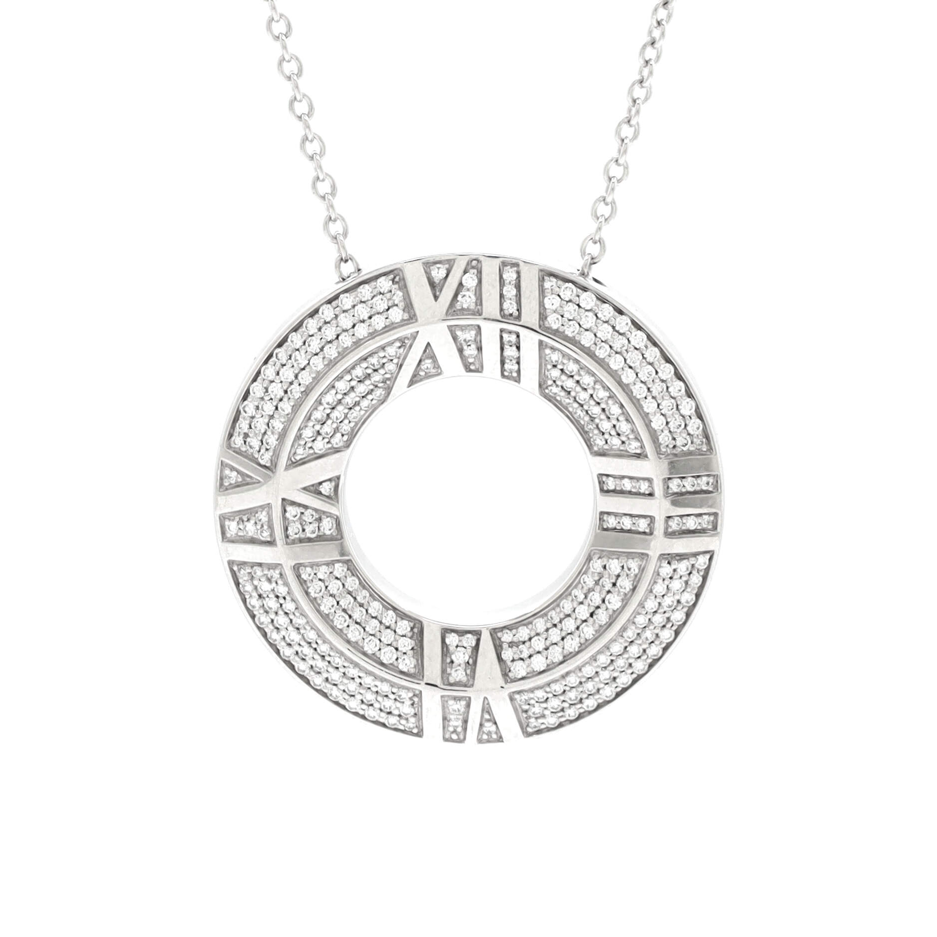 Atlas Closed X Medallion Pendant Necklace 18K White Gold with Pave Diamonds Large