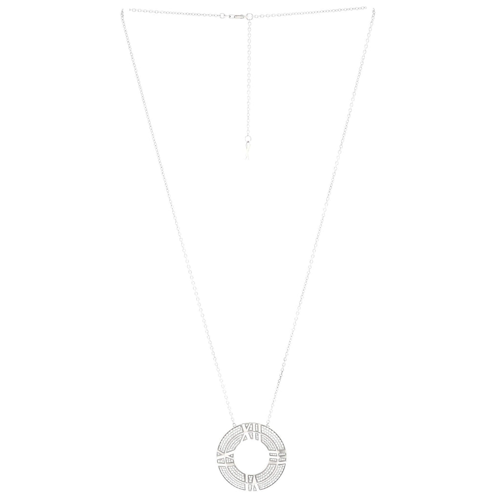 Atlas Closed X Medallion Pendant Necklace 18K White Gold with Pave Diamonds Large