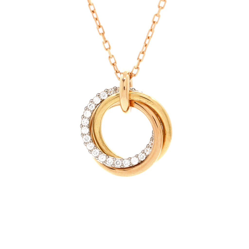 Trinity Pendant Necklace 18K Tricolor Gold with Pave Diamonds Medium