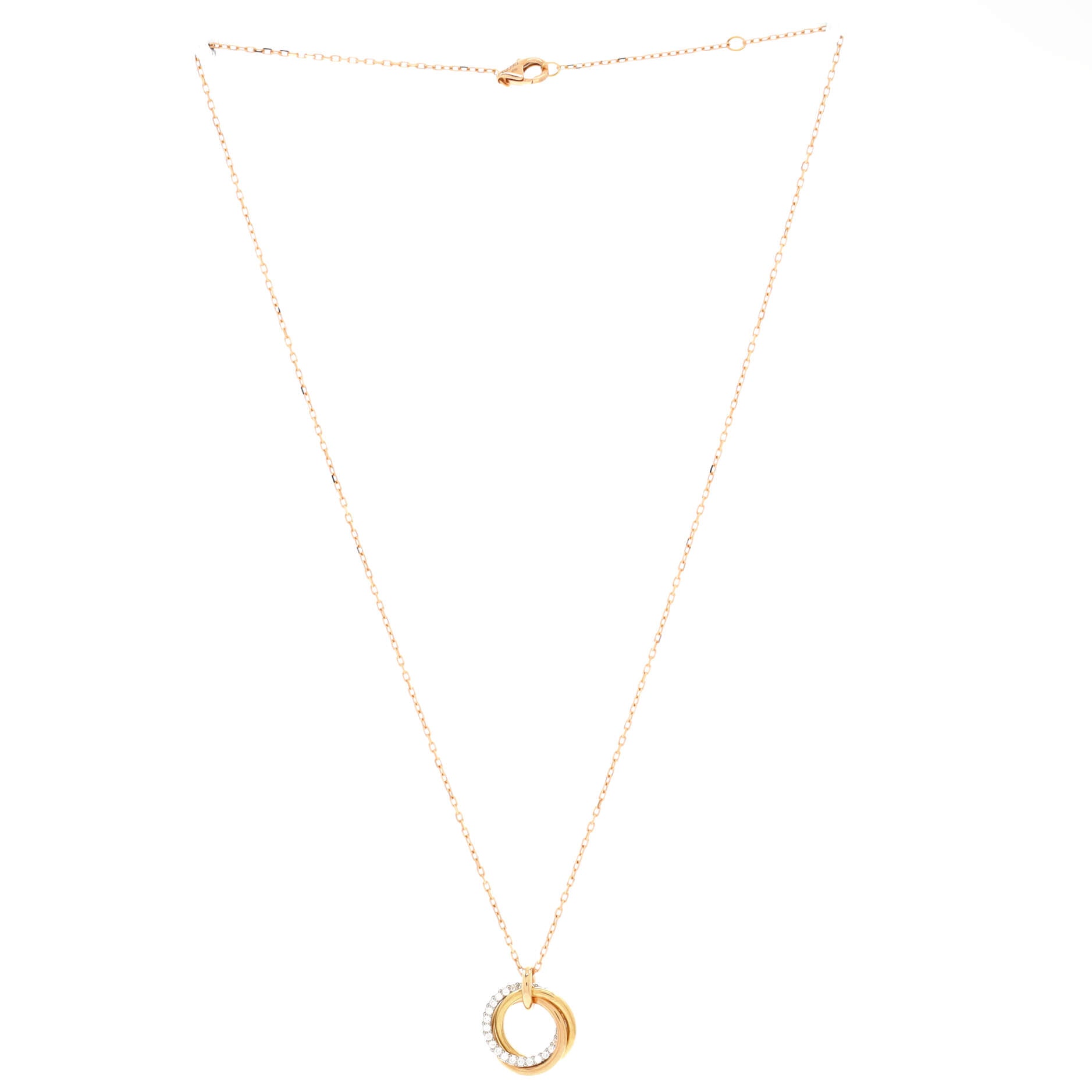 Trinity Pendant Necklace 18K Tricolor Gold with Pave Diamonds Medium