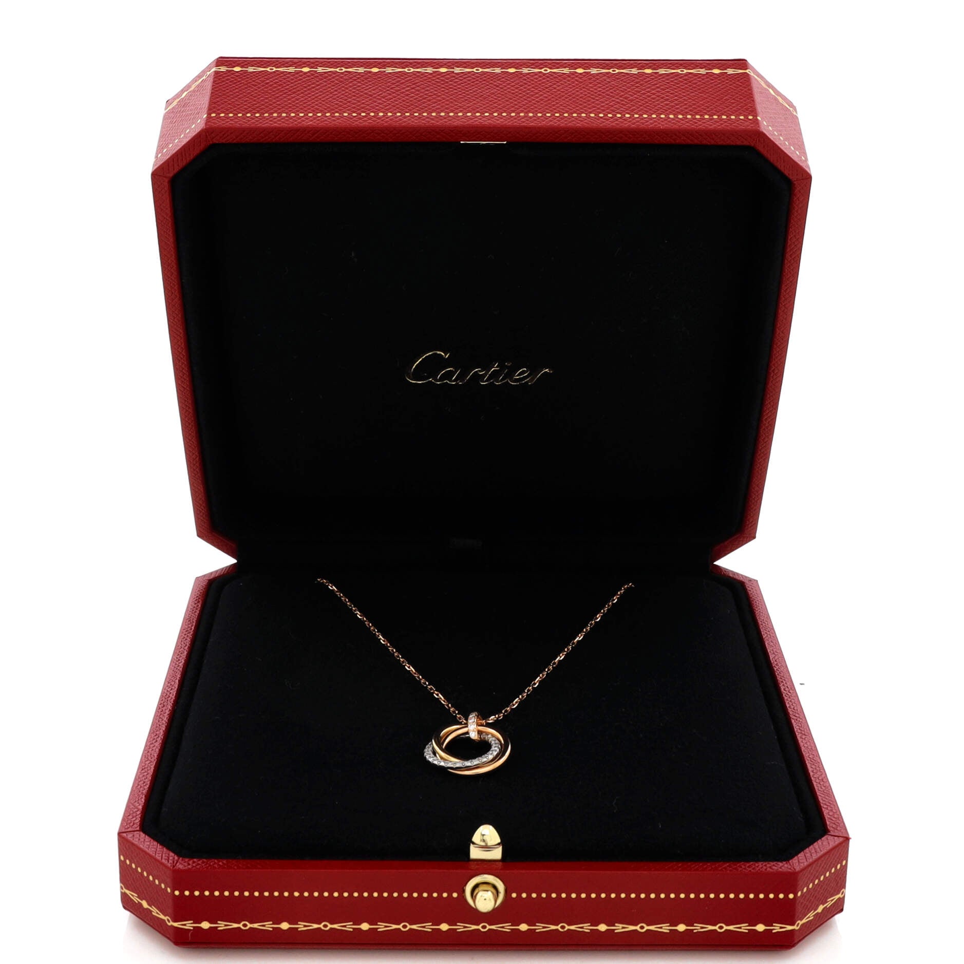 Trinity Pendant Necklace 18K Tricolor Gold with Pave Diamonds Medium