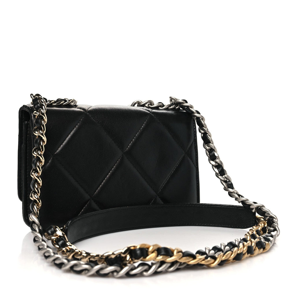 Lambskin Quilted Chanel 19 Wallet On Chain WOC Black
