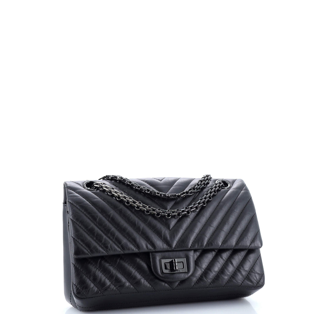So Black Reissue 2.55 Flap Bag Chevron Aged Calfskin 225