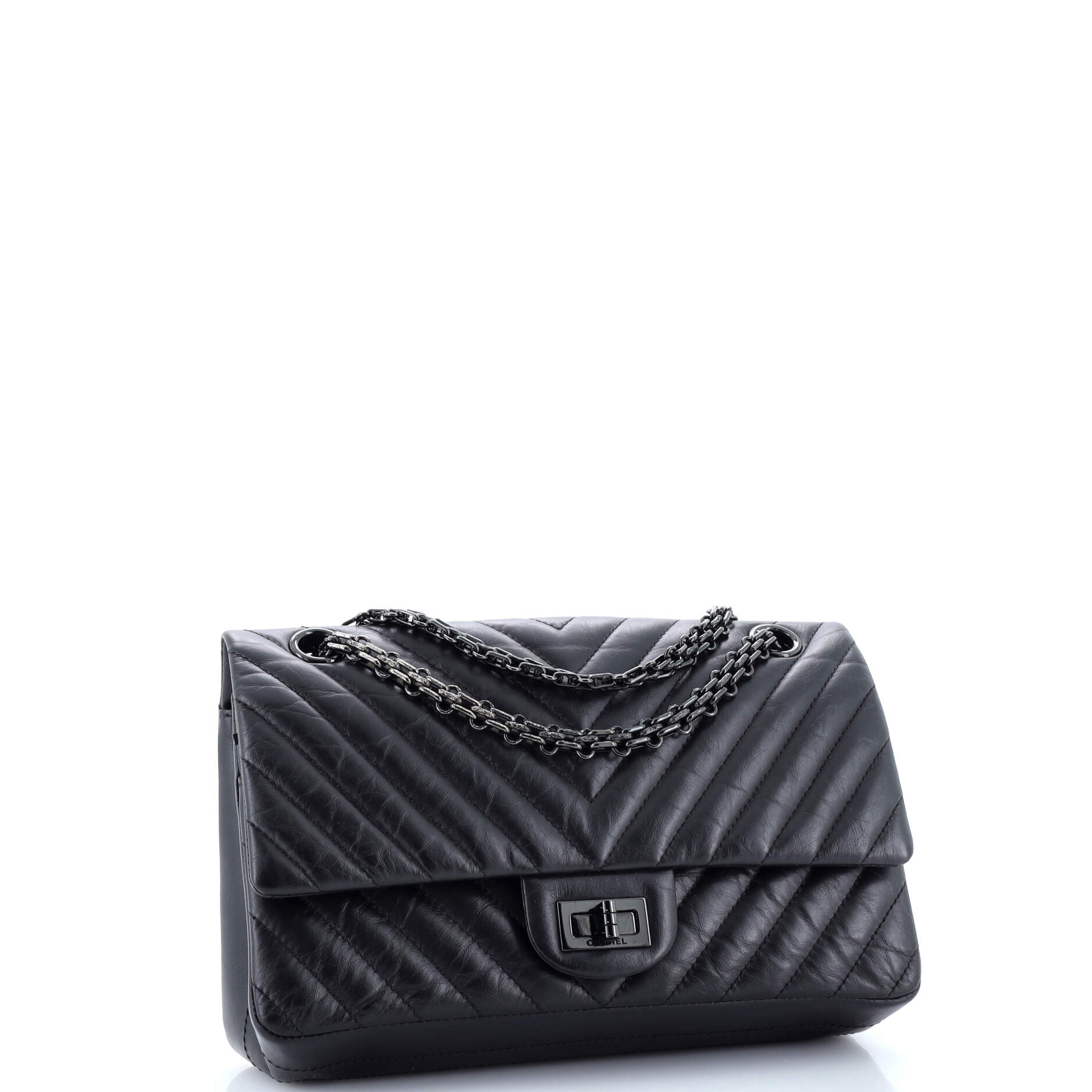 So Black Reissue 2.55 Flap Bag Chevron Aged Calfskin 225