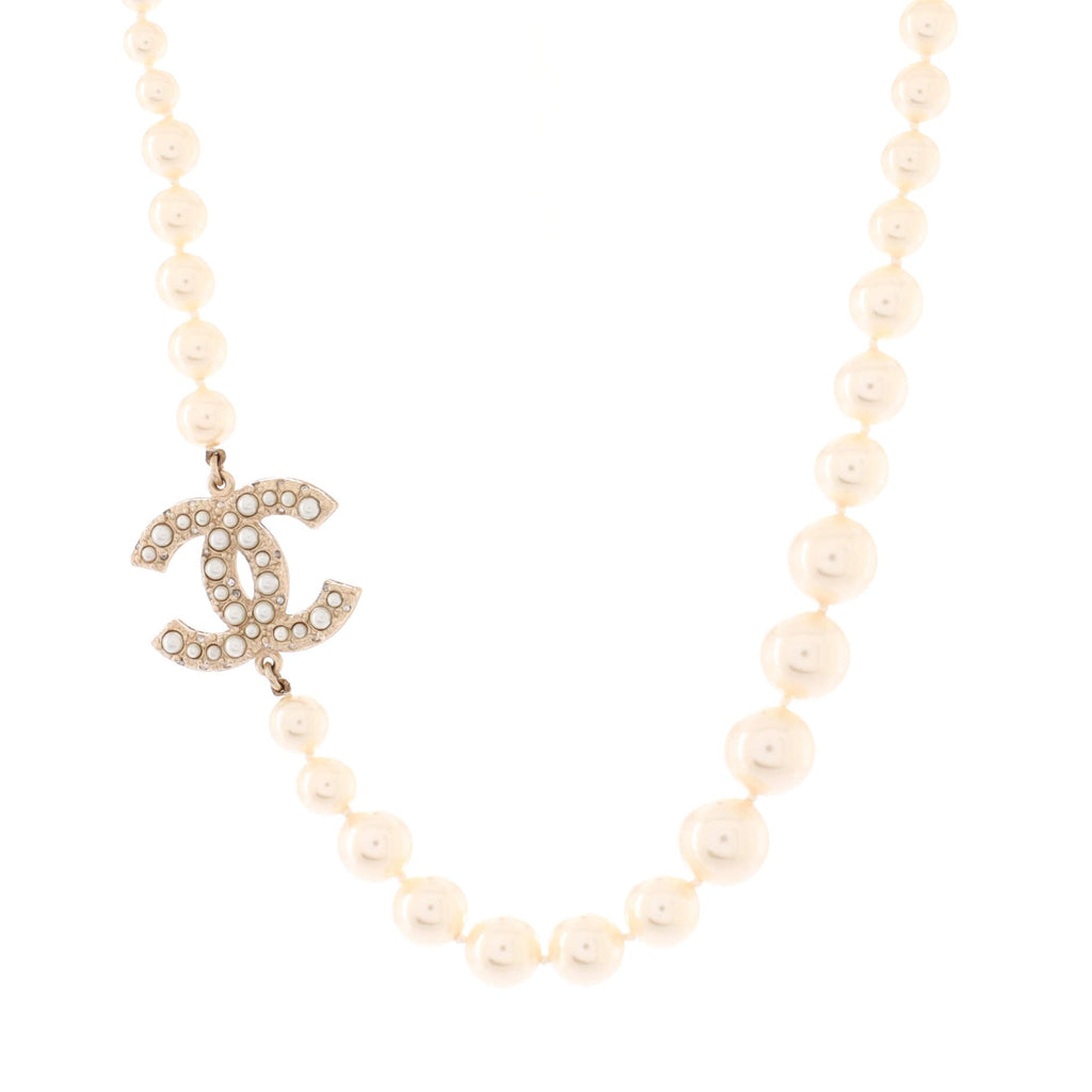 CC 100th Anniversary Short Necklace Metal with Faux Pearls and Crystals