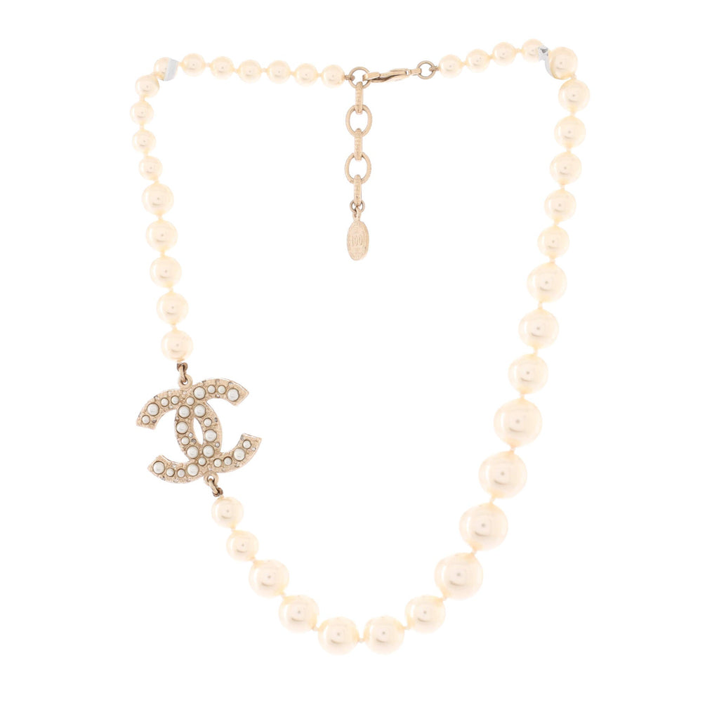 CC 100th Anniversary Short Necklace Metal with Faux Pearls and Crystals